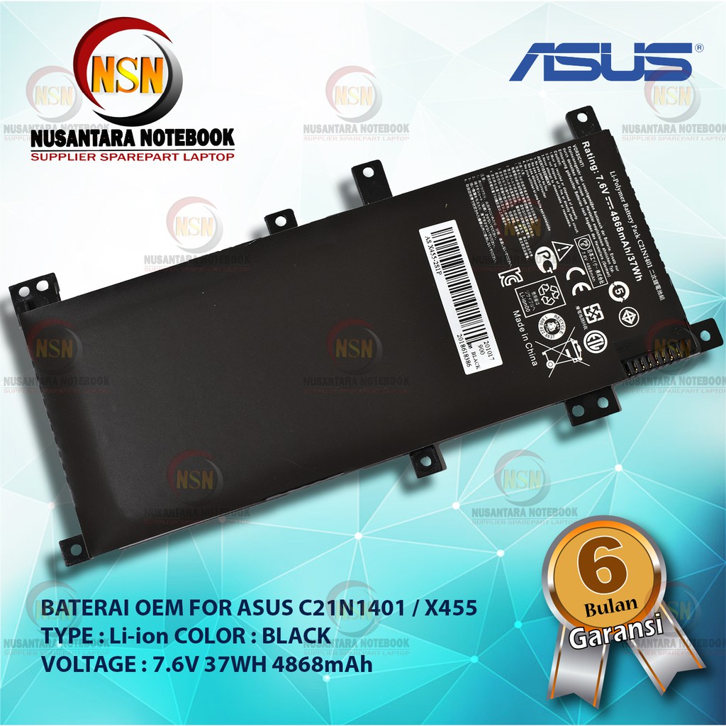 Baterai OEM Asus C21N1401 / X455 X455L X455LA X455LD A455L 7.6V 37WH