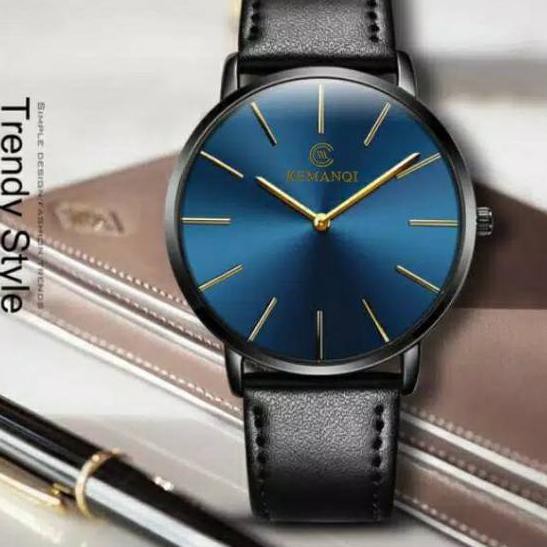 ♩ Jam tangan pria bisnis arloji tahan air ultra tipis tali kulit ♙