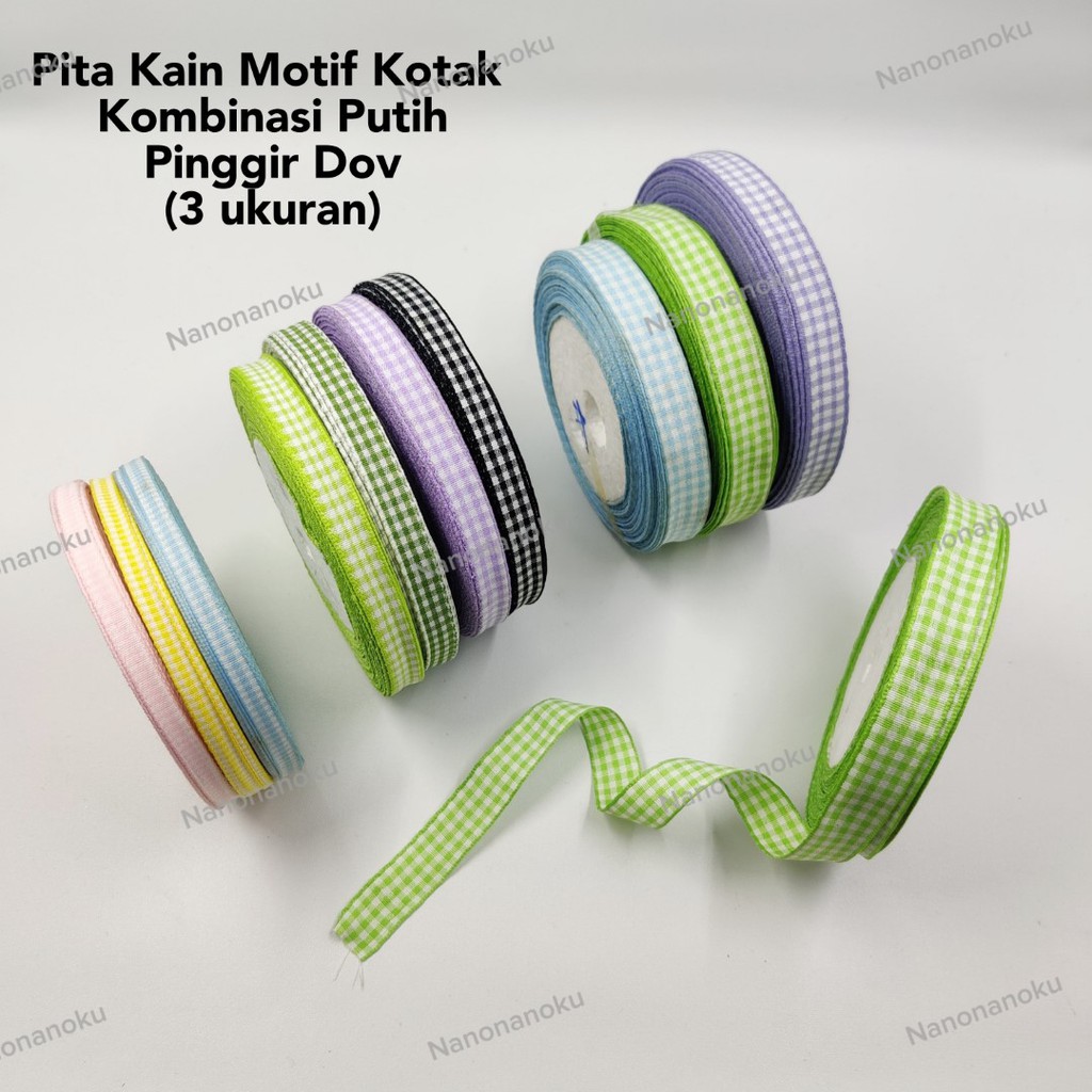 Pita Kain (3 ukuran) Motif Kotak Kombinasi Putih Pinggir Dov Hiasan Hampers Souvenir Mahar Kado