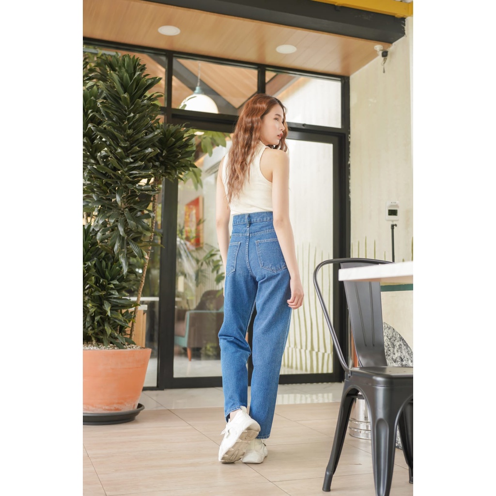 HOPYLOVY - Celana Boyfriend Jeans Loose Highwaist Wanita Gradasi Velita