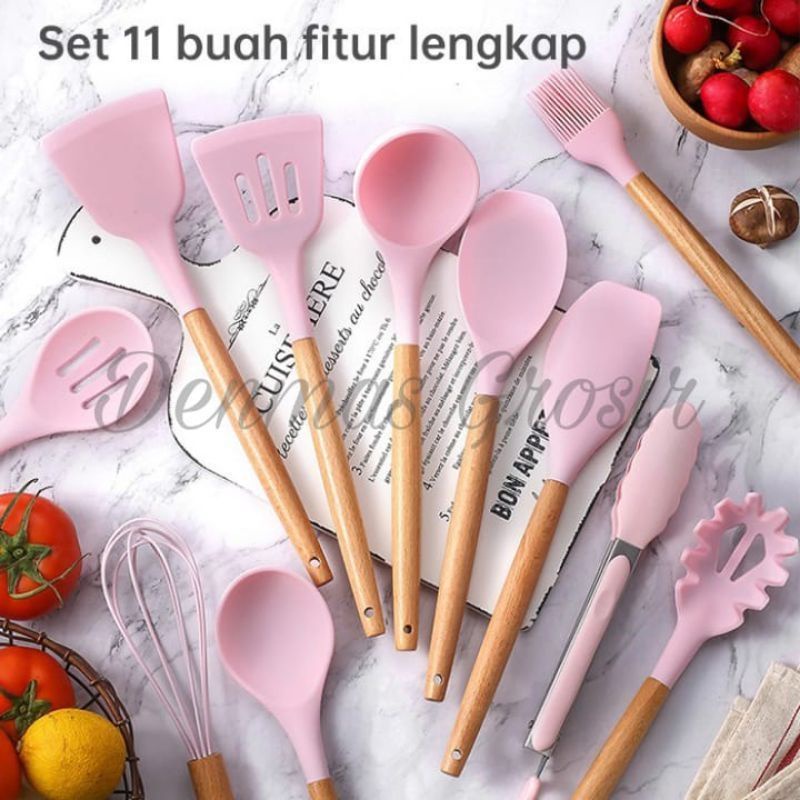 (PROMO) Spatula Silikon 12pcs / Spatula Silikon Set Lengkap / Utensil Tahan Panas / Penggorengan Silikon Anti Lengket