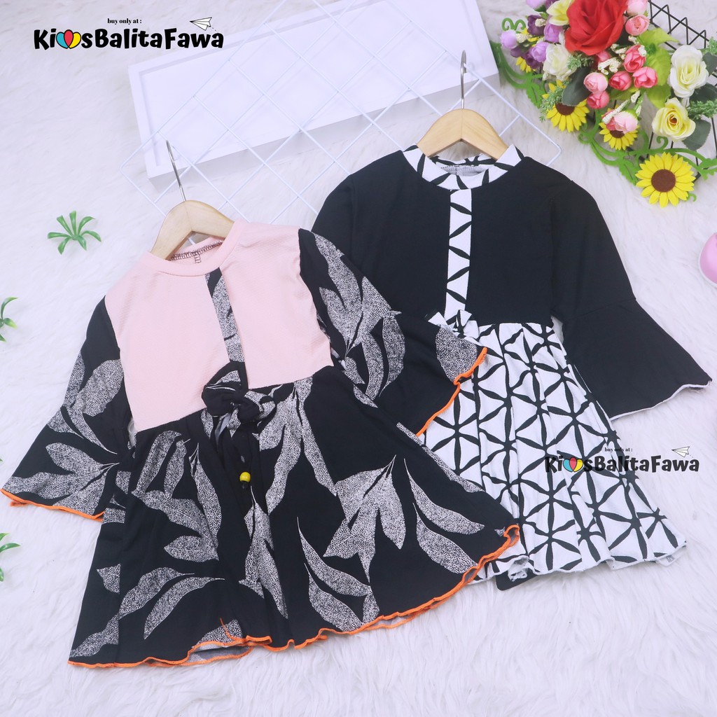 Dress Sissy 1-2 Tahun / Dress Anak Lengan Panjang 3/4 Baju Perempuan Dres Terompet Cutbray Blouse