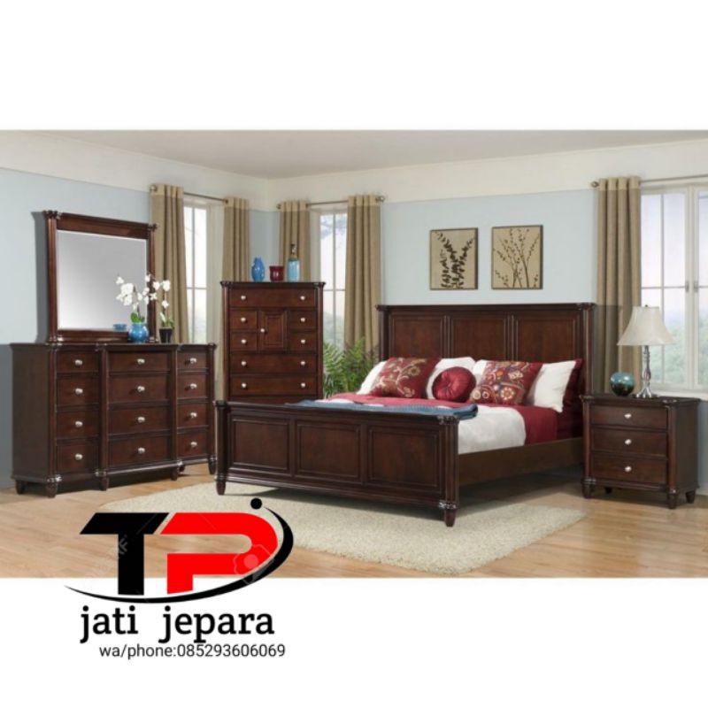 tempat tidur minimalis jati serta meja rias dan kabinet nakas set kamar