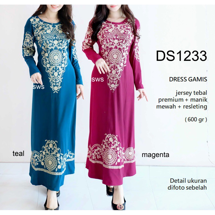 DS1233 - GAMIS SYAR'I MANIK LEBARAN HARI RAYA DRESS MUSLIM WANITA MODERN MURAH