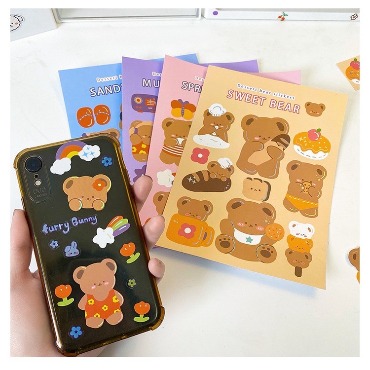 2pcs Korean Style Cartoon Cute Bear Pattern Bronzing Stickers for Laptop Water Cup Decoration