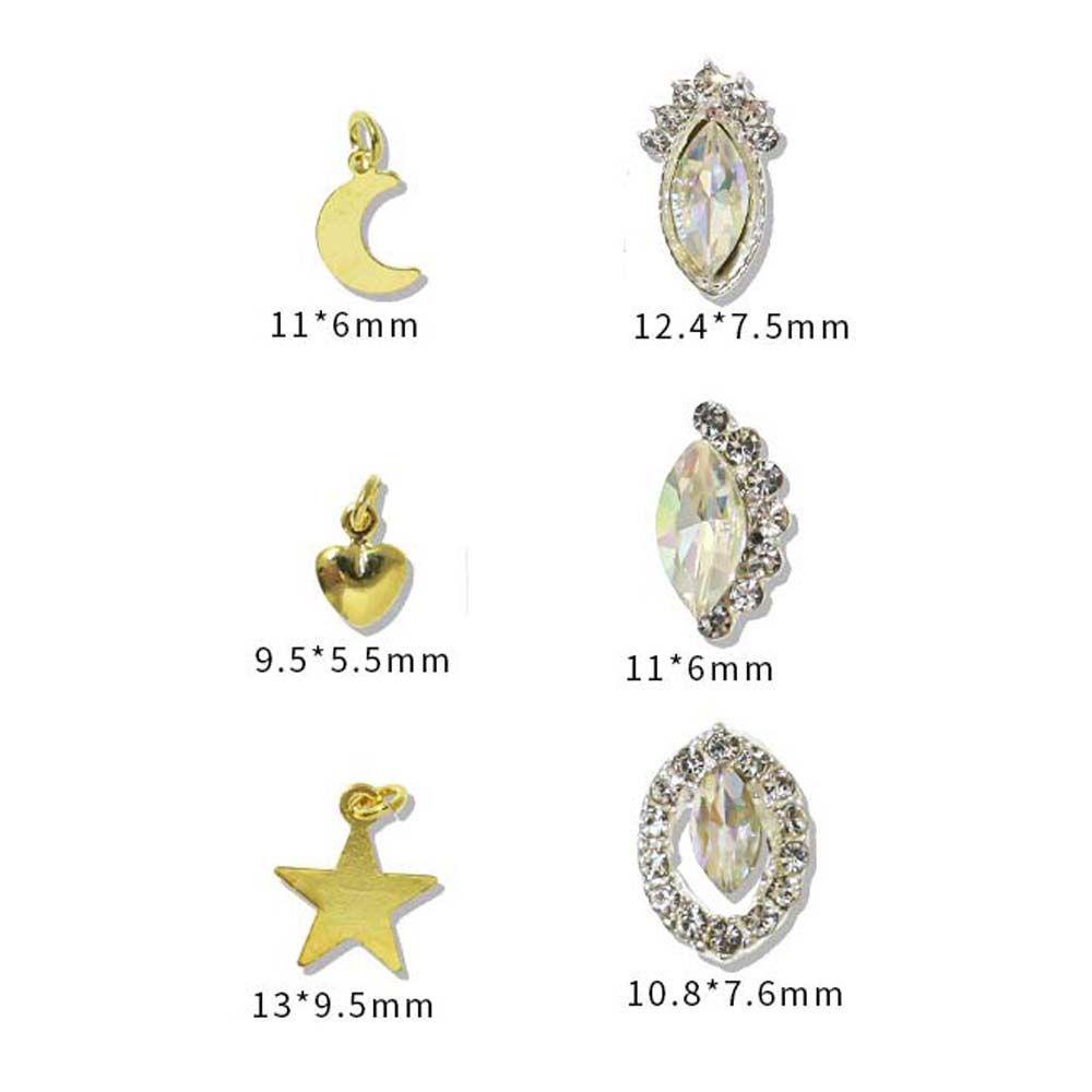 AUGUSTINA Agustina Nail Art Rhinestones Wanita Warna Emas Perak Cinta Hati Manikur Aksesoris Bor Kuku 3D Perhiasan Kuku