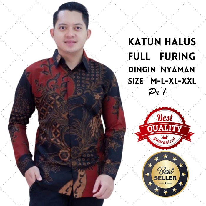 Batik Pria Lengan Panjang Batik Modern HRB026 motif KERATONAN Kode 002 size M L XL XXL Reguler