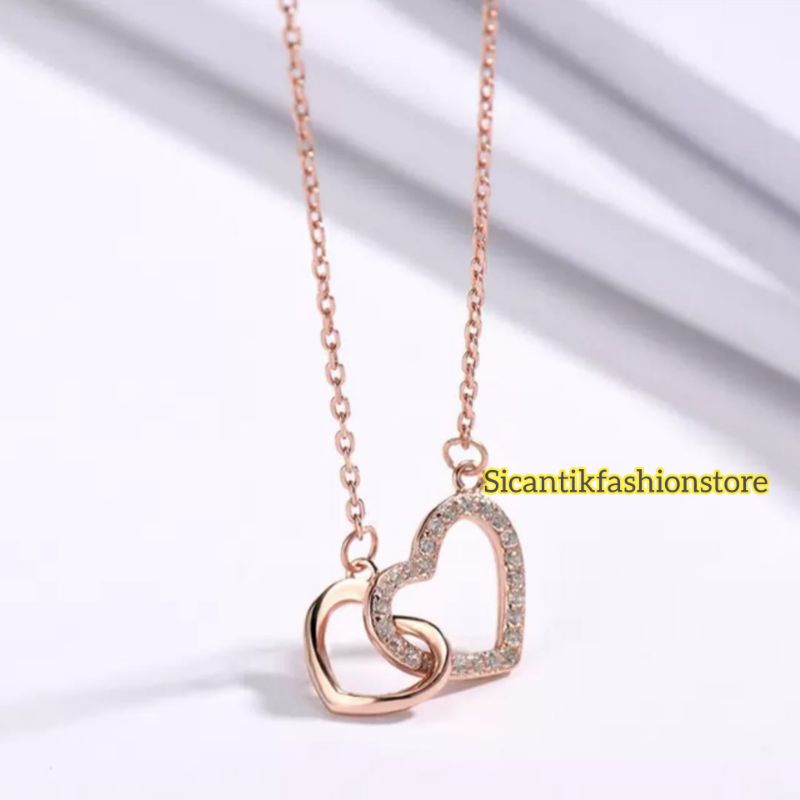 Kalung Titanium Liontin Love Silver Rose Gold Fashion Wanita Terlaris Anti Karat Kalung Wanita