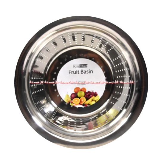 Krischef Fruit Basin 24cm Tempat Wadah Cuci Buah Buahan Sayuran Dengan Penyaring Saringan Stainless Steel Washing Fruit Vegetable Kris Chef Krisbow