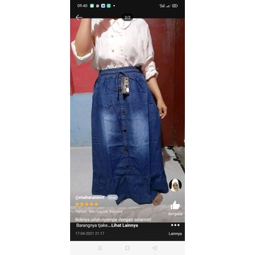 Rok jeans premium rempel dewasa kancing panjang/rok jeans pinggang karet bawah kerut dewasa-2