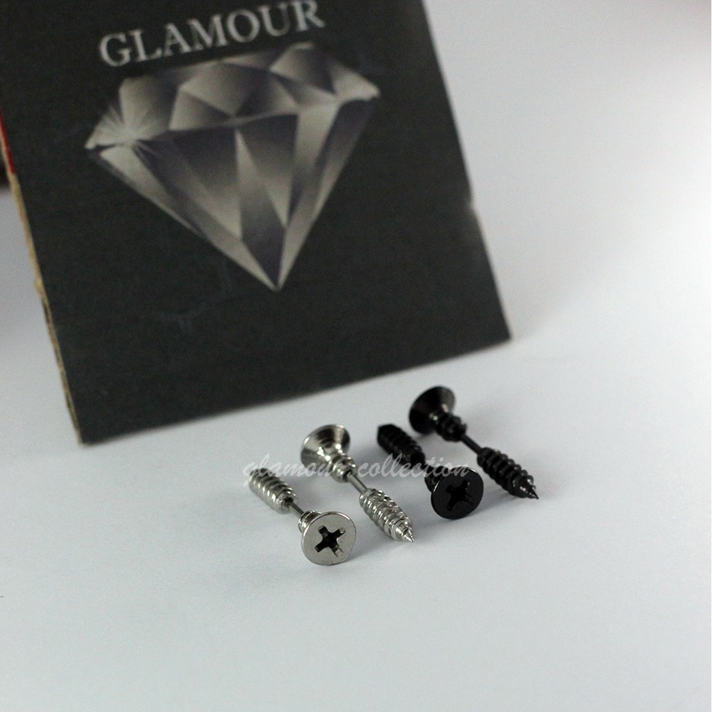 [COD] 1Pasang Anting Telinga Tindik Titanium Model Sekrup/Baut  Model Punk Fashion Pria Wanita