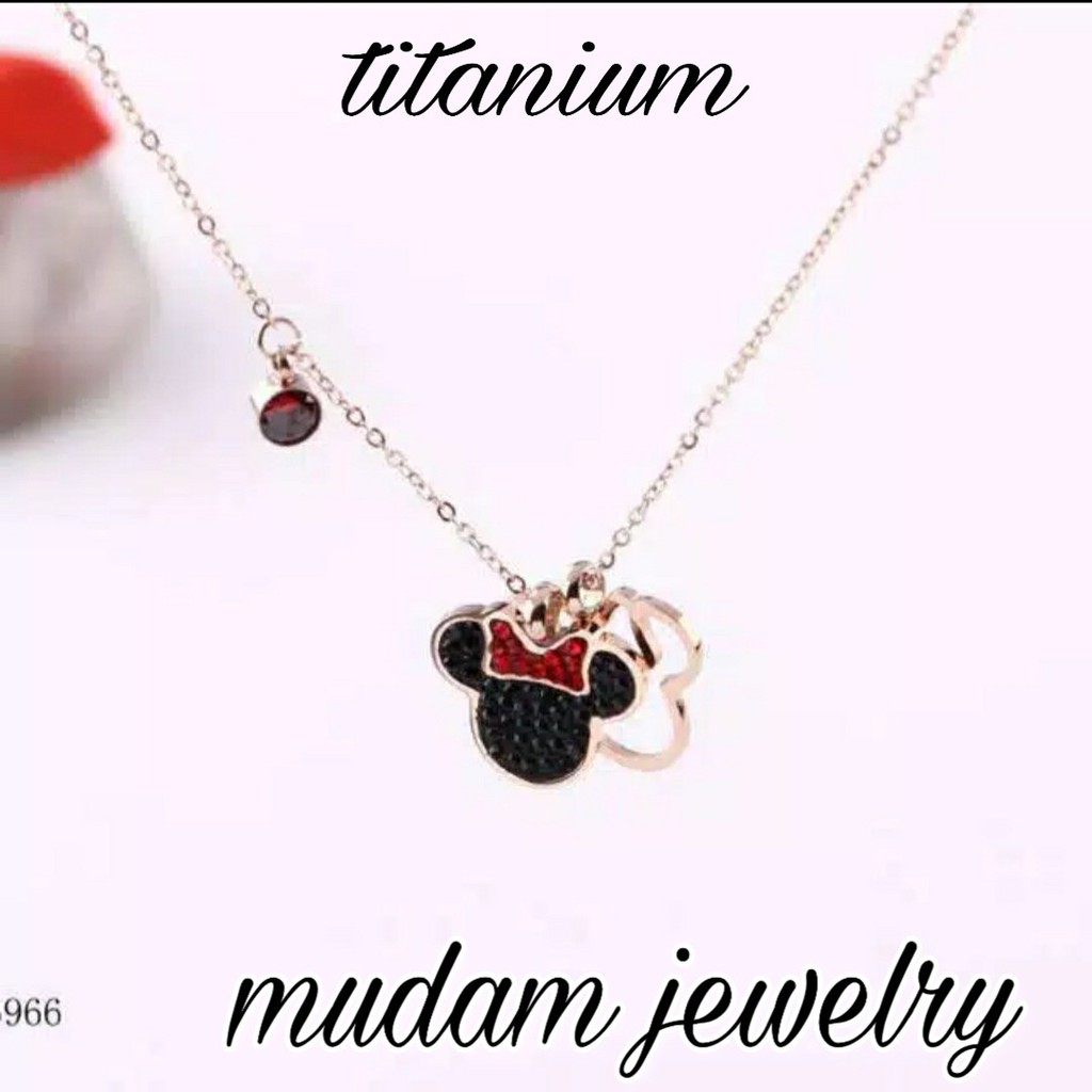 Kalung Titanium Desain Minnie Warna Rose Gold, Gold, dan Silver