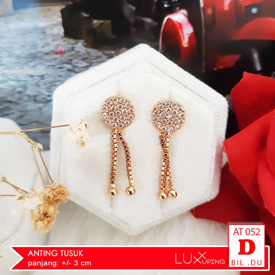 AT 052 Anting Tusuk Jurai Tasel Perhiasan Imitasi Lapis Emas Murah Anting Xuping Set Baru Luxx Xuping