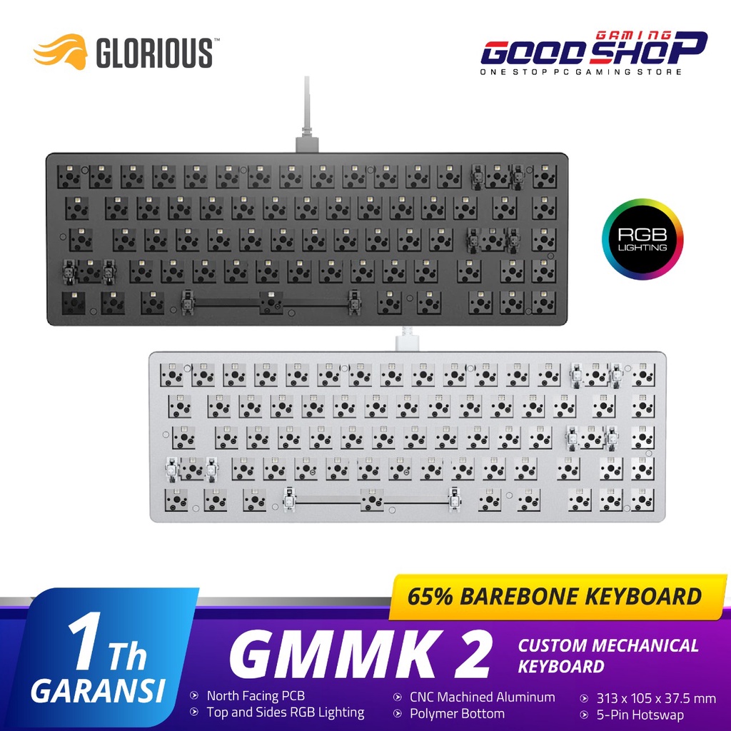 Glorious GMMK 2 65% RGB Custom Mechanical Keyboard - Barbone