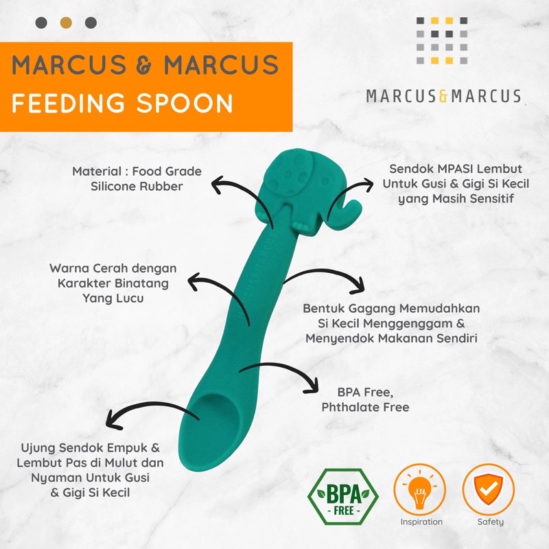 Marcus &amp; marcus silicone feeding spoon - sendok makan bayi | sendok silikon