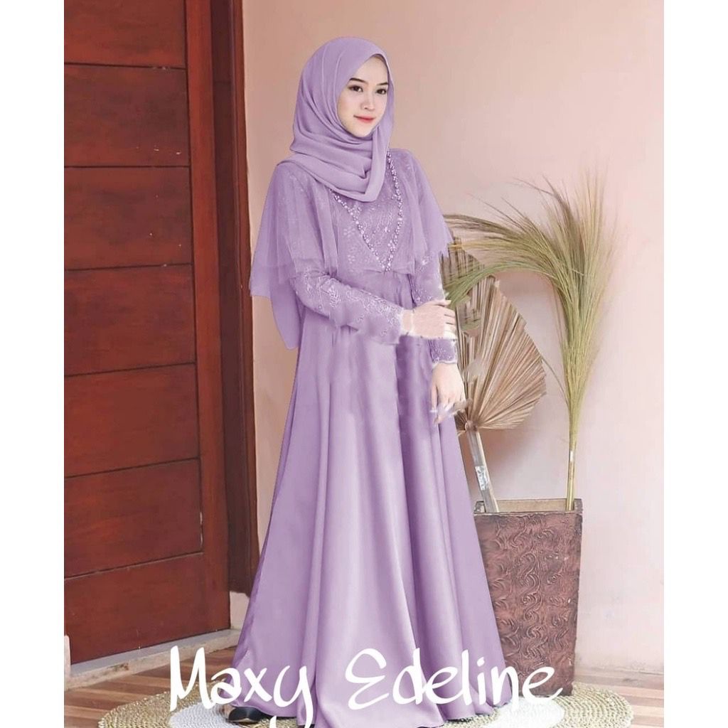 Gamis Edeline/ Bahan Moscrepe kombinasi tile dan Mutiara Rubi / Gamis Remaja / Dress Pesta dan Kondangan