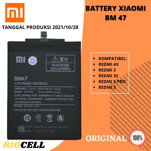 Baterai BM 47 / BM47 Xiaomi Redmi 3/ 3 Pro / 3S /4X Original 100%