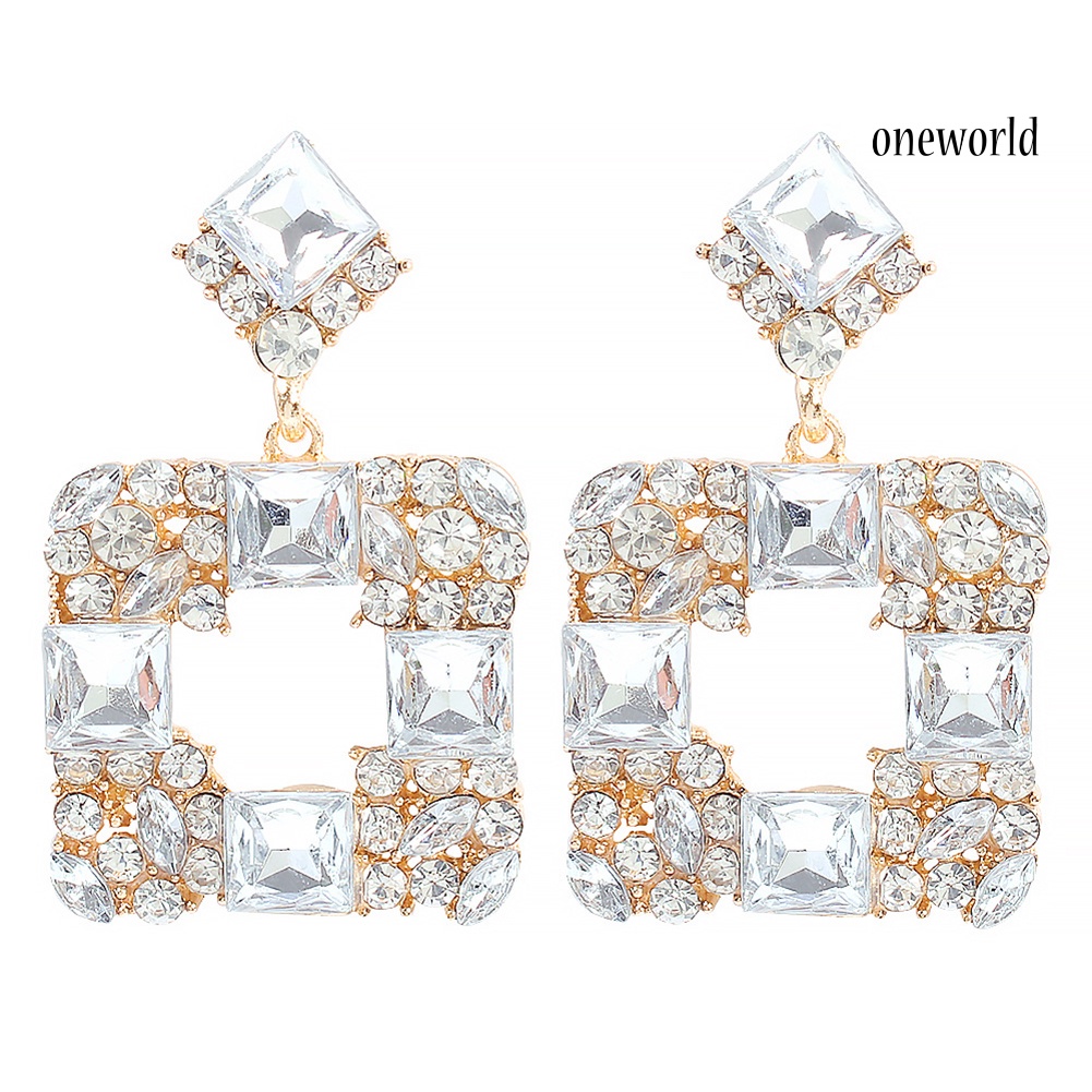 OW# Women Geometric Square Multicolor Rhinestone Eardrop Statement Stud Earrings Gift