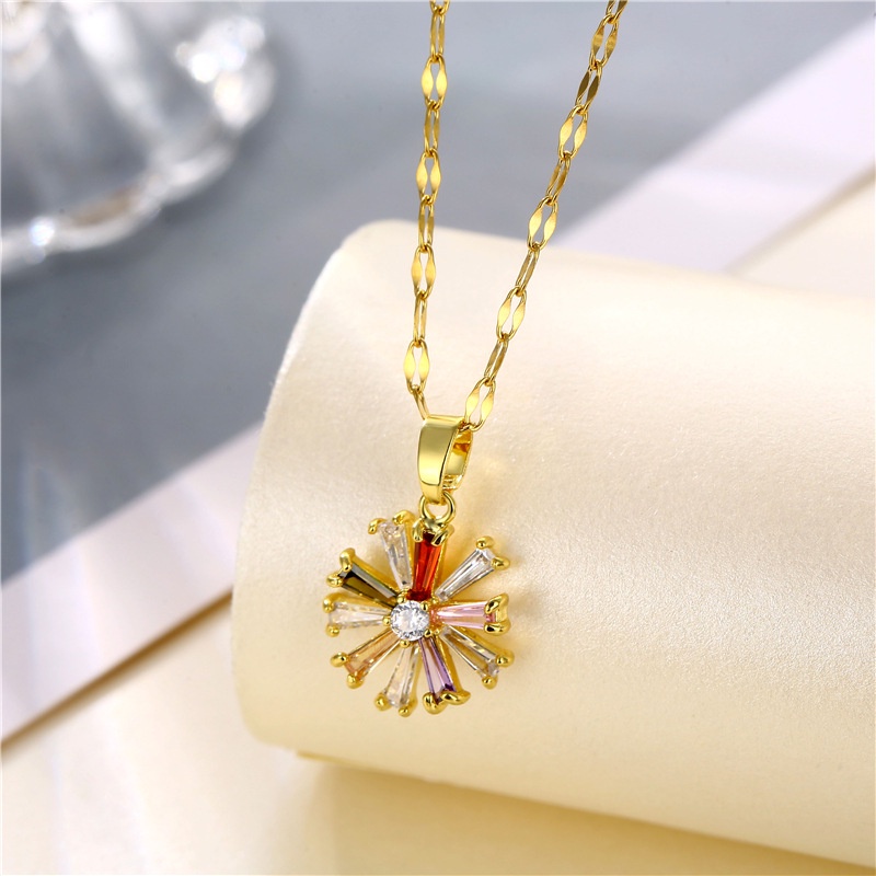 Cahaya mewah little Daisy colorful zircon Kalung emas 18K pacar kalung pendek ornamen