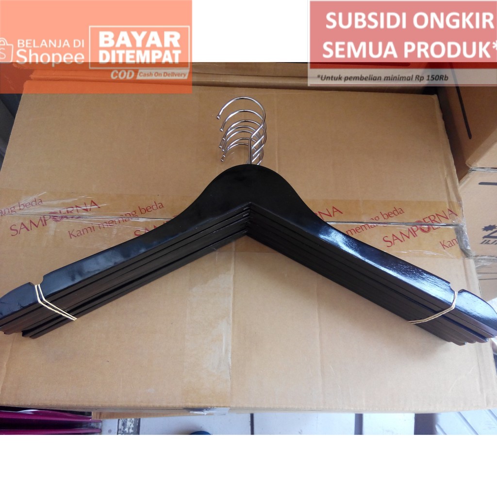 Hanger Kayu warna Hitam gantungan Baju hitam
