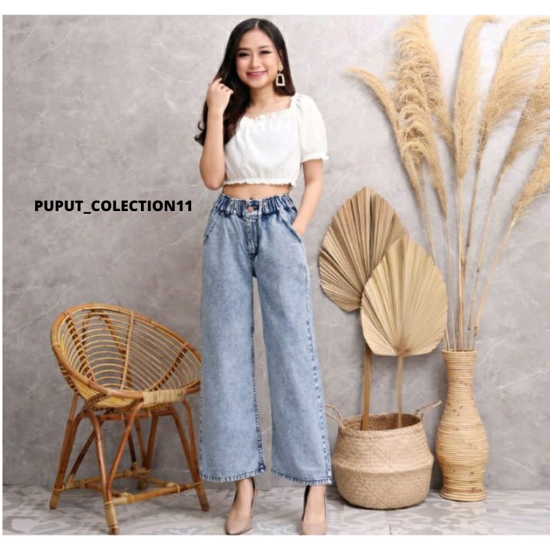 CELANA WANITA KULOT JEANS PINGGANG KARET