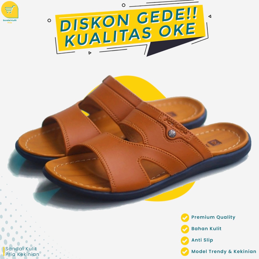 Sandal Kulit Pria Dewasa Model Jepit Japit Asli Terbaru Kekinian Casual Keren Modern Branded Terlari