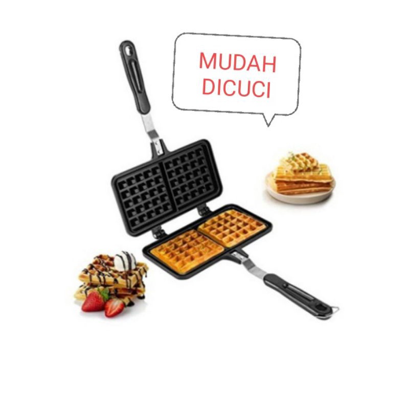 Cetakan Waffle Anti Lengket Teflon Kue Wafle Ori Maker Teplon Wafel Non Stik Belgian Pembuat Waffles Double Persegi Murah Kuat Tahan Panas Mudah Di Cuci Terbaru DIY