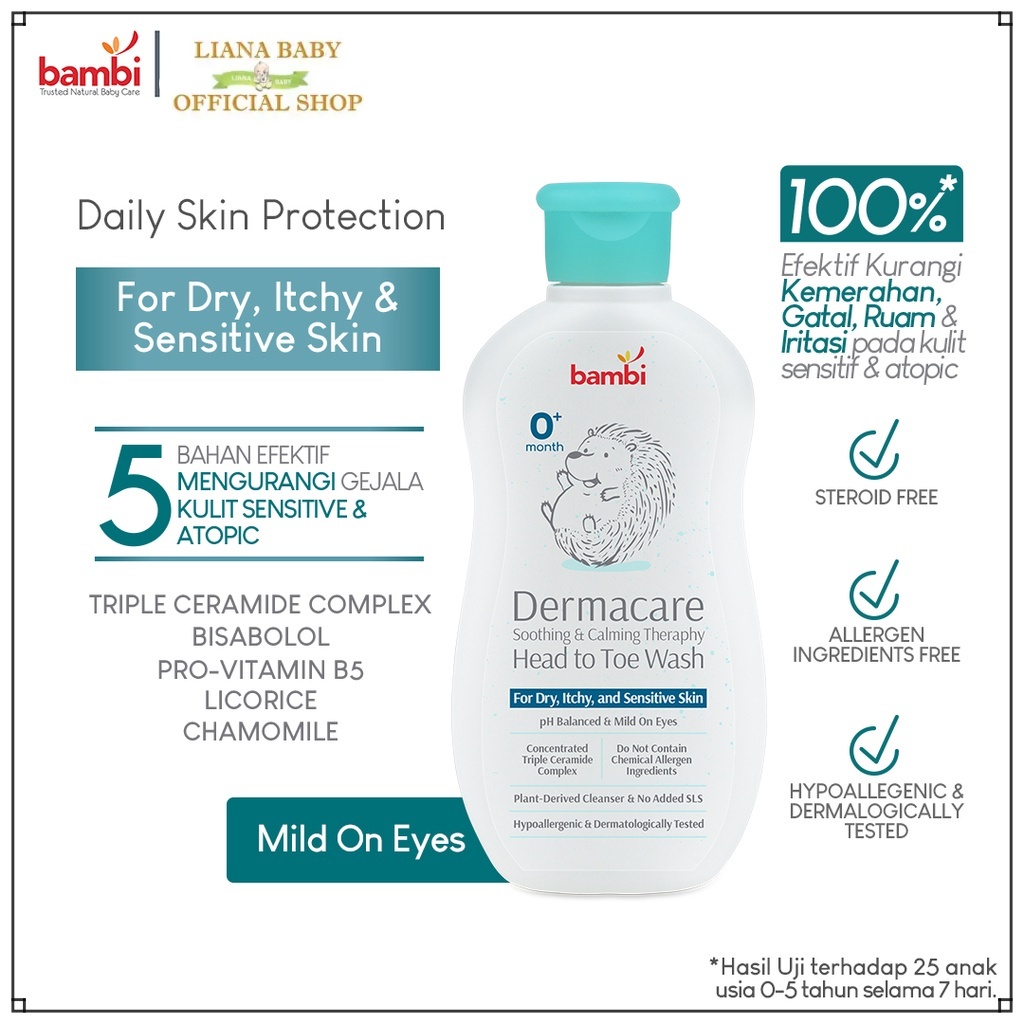 PERA689 BAMBI DERMACARE DAILY SOOTHING AND CALMING THERAPY HEAD TOE WASH SABUN&amp;SHAMPO BAYI KULIT SENSITIF