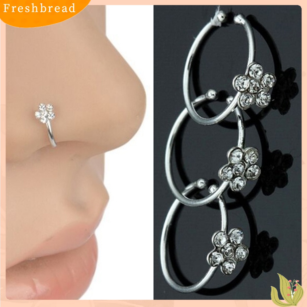 【Fresh】❀1Pc Sexy Flower Rhinestone Stainless Steel Nose Open Hoop Ring Body Piercing