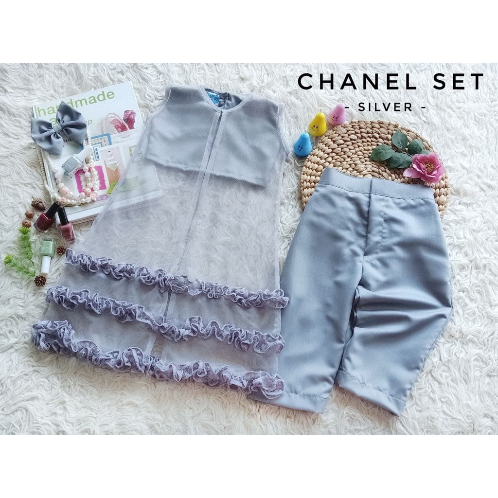 DRESS CHANEL SET WARNA SILVER / SET ANAK PEREMPUAN