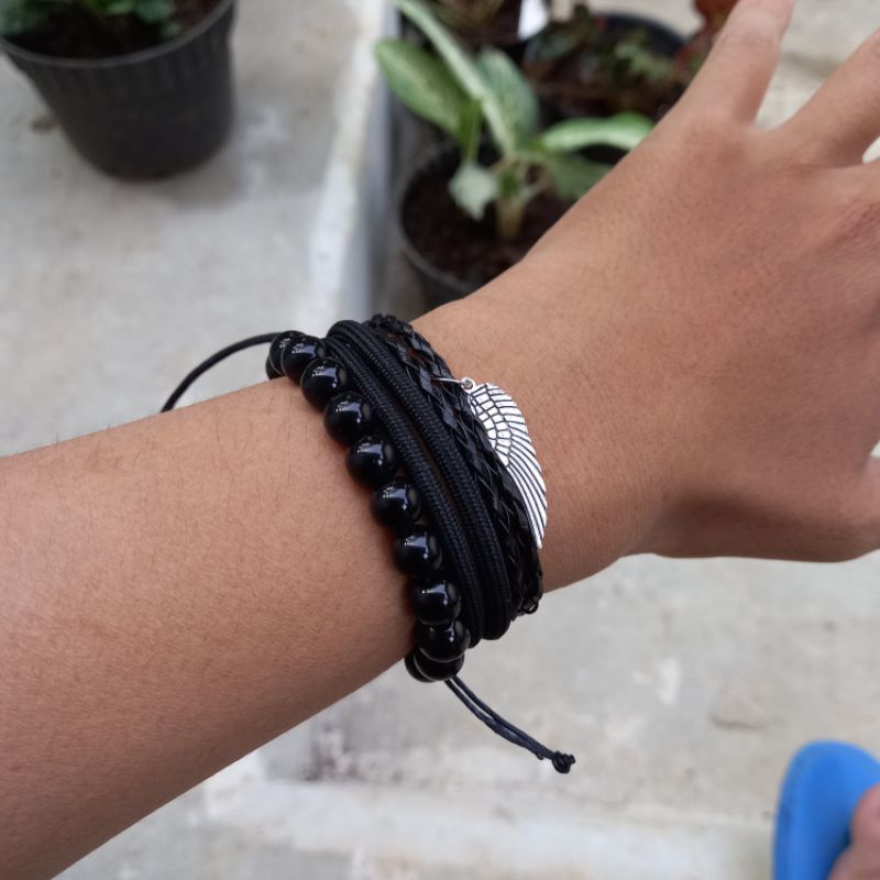 Gelang Pria Keren Hitam Polos Kulit Keren Cowok Laki Premium Best Seller HK05