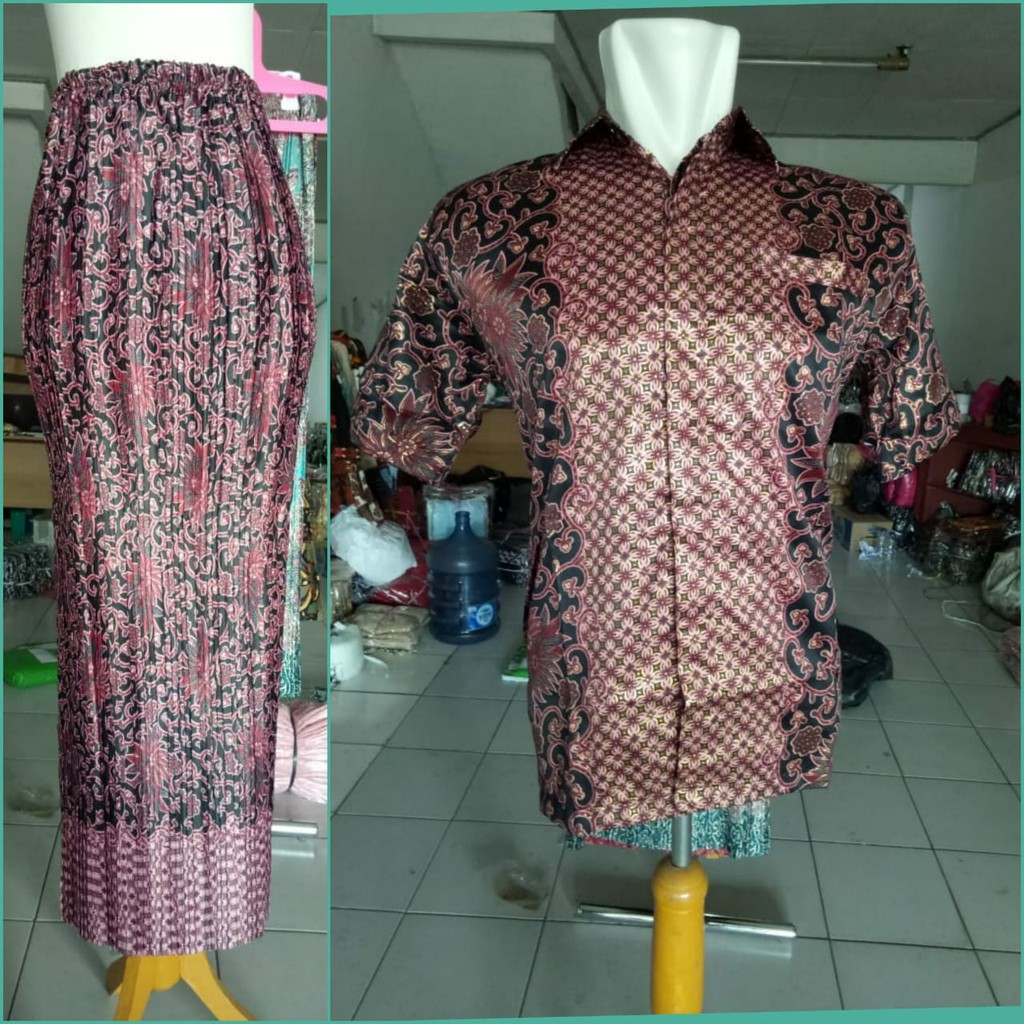 SB Collection Couple Rok Plisket Muliani Maxi Panjang Jumbo Dan Kemeja Batik Pria