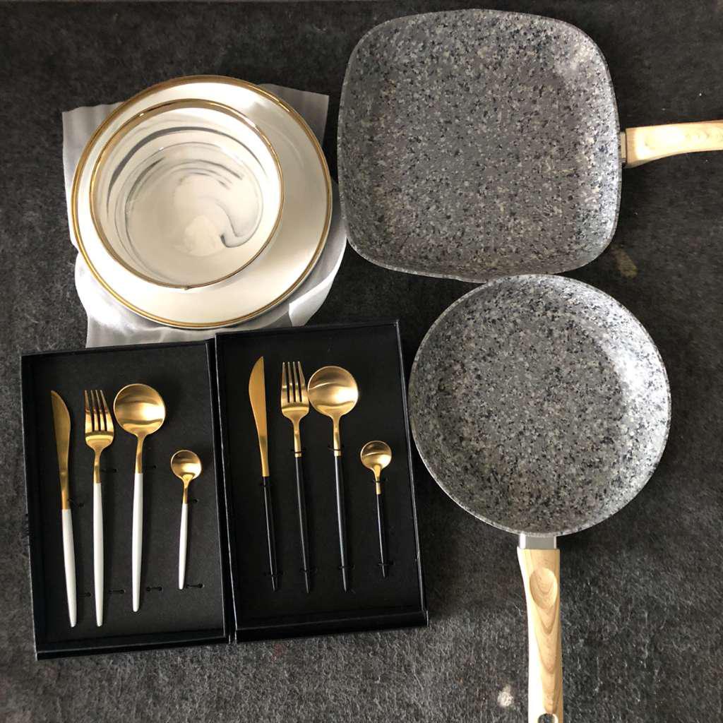 Granite Panci Fry Pan Grill Pan Casserole Marble Granit Granite Penggorengan Pemanggang Anti Lengket