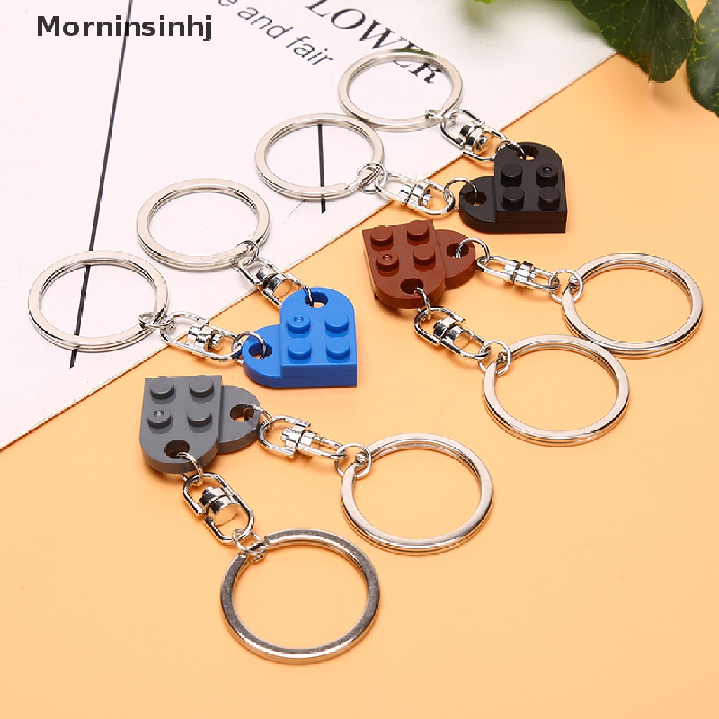 Mornin 2Pcs Cinta Hati Bata Gantungan Kunci Untuk Pasangan Persahabatan Hati KeyRing Perhiasan Hadiah id