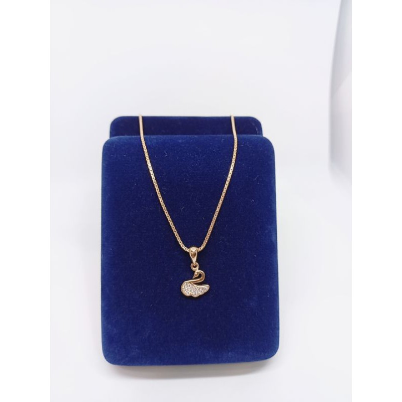 KALUNG PERAK 925 ASLI LAPIS EMAS ITALY SANTA + LIONTIN SWAN MATA PUTIH - PERHIASAN SILVER 925 ASLI LAPIS EMAS