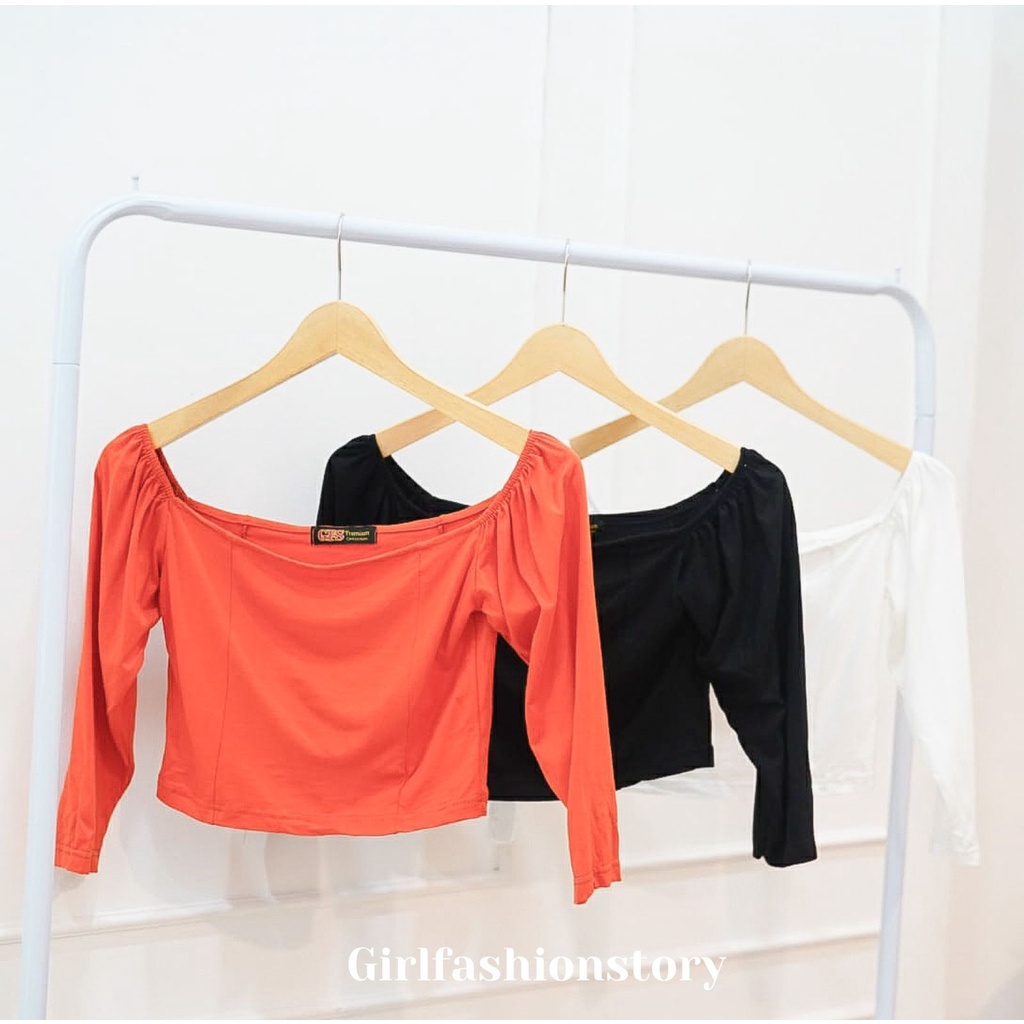 BEFAST - ZFS OOTD Wanita Blouse CANIA / PATRICIA CROP TOP STYLISH / Blouse Kasual / Blouse Kekiniaan Remaja / Blouse Sabrina Polos / Fashion Wanita Bisa Di Pakai Formal / OOTD Ala Style Korean / Blouse Lengan Panjang / Keluaran Terbaru 2022 / Trendy