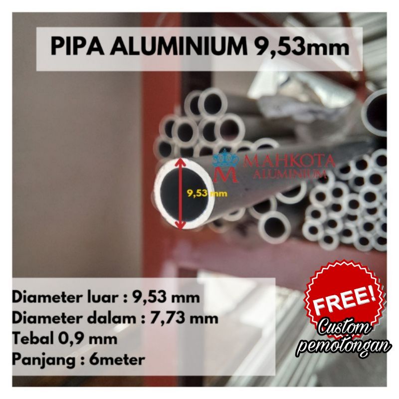 PIPA ALUMINIUM INCH 9.5 mm