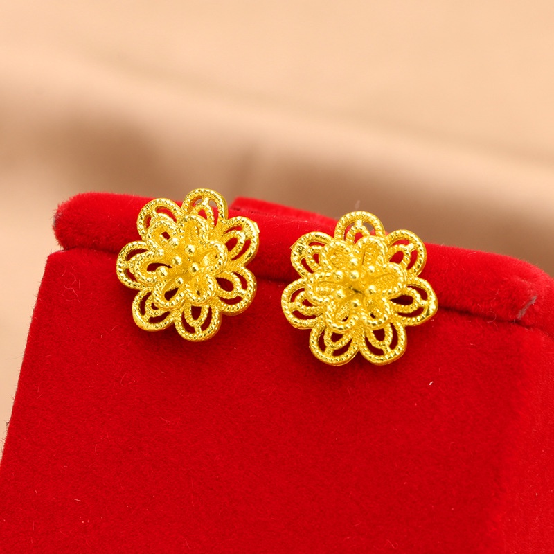 Anting Tusuk Desain Bunga Warna Emas 916 Gaya Korea