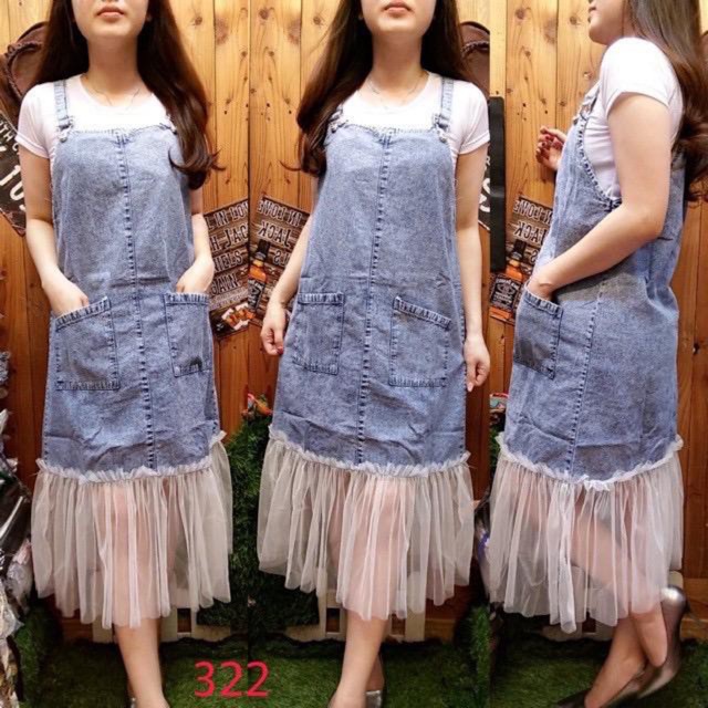 1KG MUAT 3PCS SABRINA OVERALL  JEANS  SHABBY MIDI 