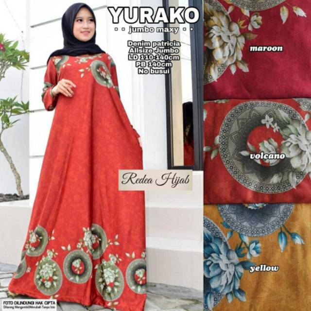 Yurako Jumbo Maxy, jumbo dress, maxy dress, baju Jumbo, big size, big dress, dress muslim,gamis,ootd