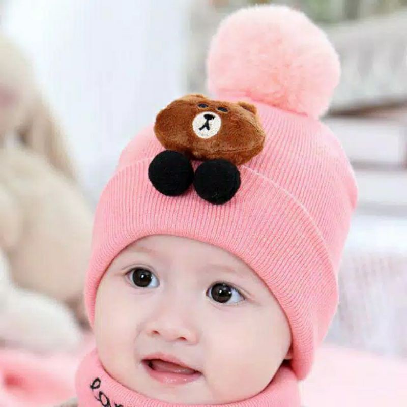 TOPI RAJUT KUPLUK BAYI TELINGA MOTIF BERUNG/TOPI KUPLUK