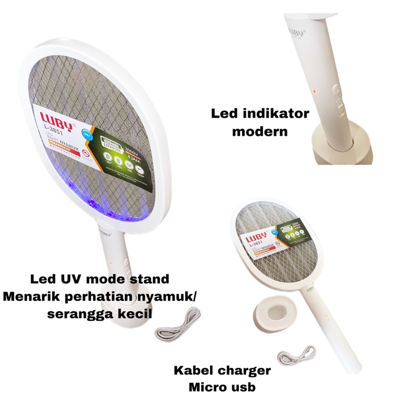 Raket nyamuk 3851 Luby Led UV Perangkap Nyamuk