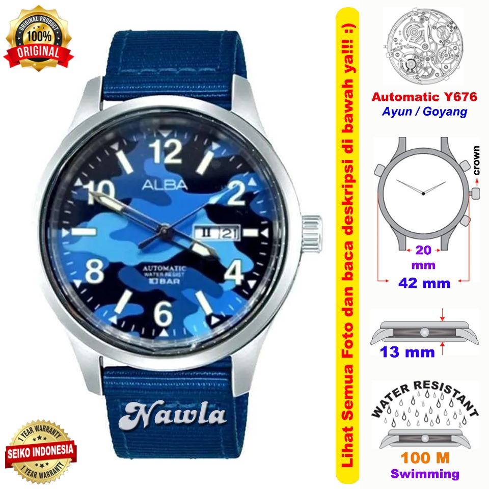 Alba Automatic AL4269X1 Blue Army - Jam Tangan Pria AL4269