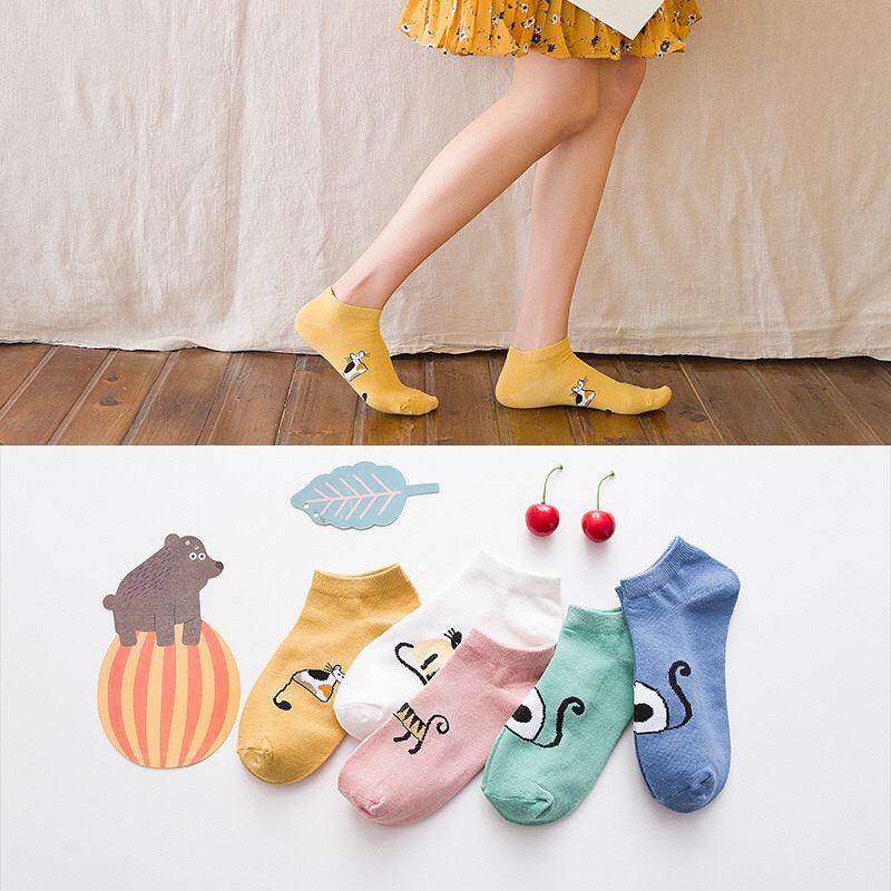 Socks Cute Cartoon Animal Cat/Fox/Dog Sock Cotton Girl Socks (Warna &amp; Model Random) D1227