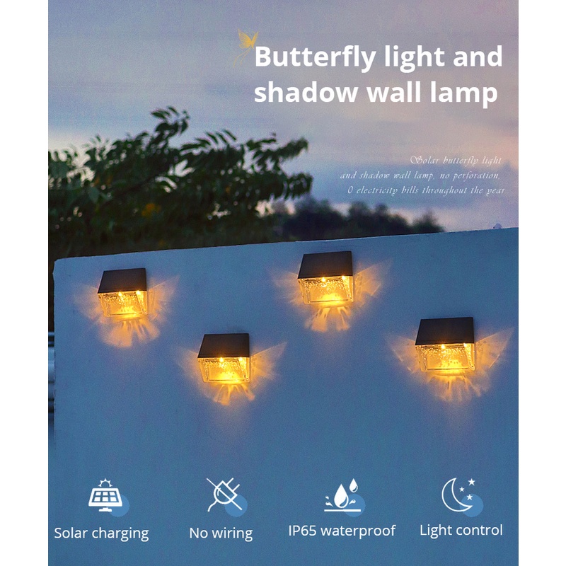 Lampu Dinding LED Tenaga Surya Bentuk Kupu-Kupu Warna-Warni Tahan Air Untuk Outdoor / Taman / Villa