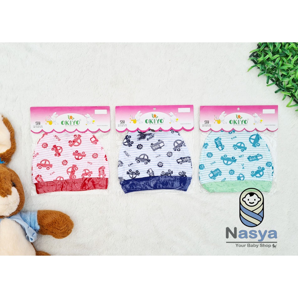 [B-020] Topi Bayi New Born motif salur- merk okiyo