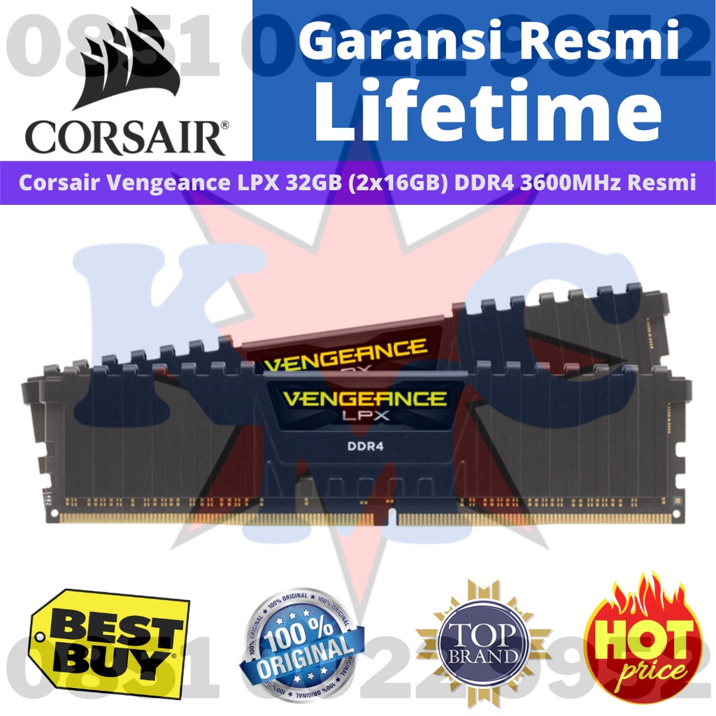 RAM Corsair DDR4 Vengeance LPX 32GB ( 2X 16GB ) PC-28800 - CMK32GX4M2D3600C18 3600MHz