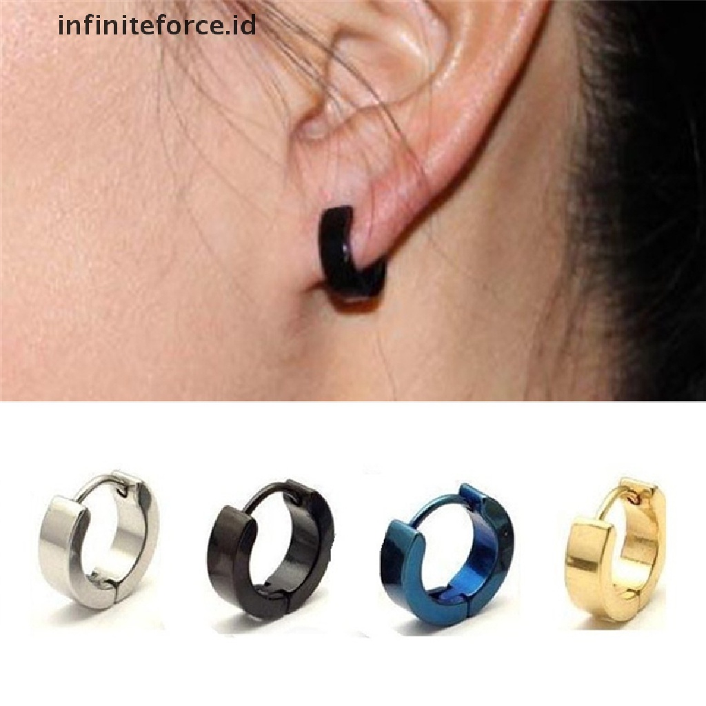 1 Pasang Anting Tindik Telinga Bahan Stainless Steel Gaya Punk Untuk Pria / Wanita