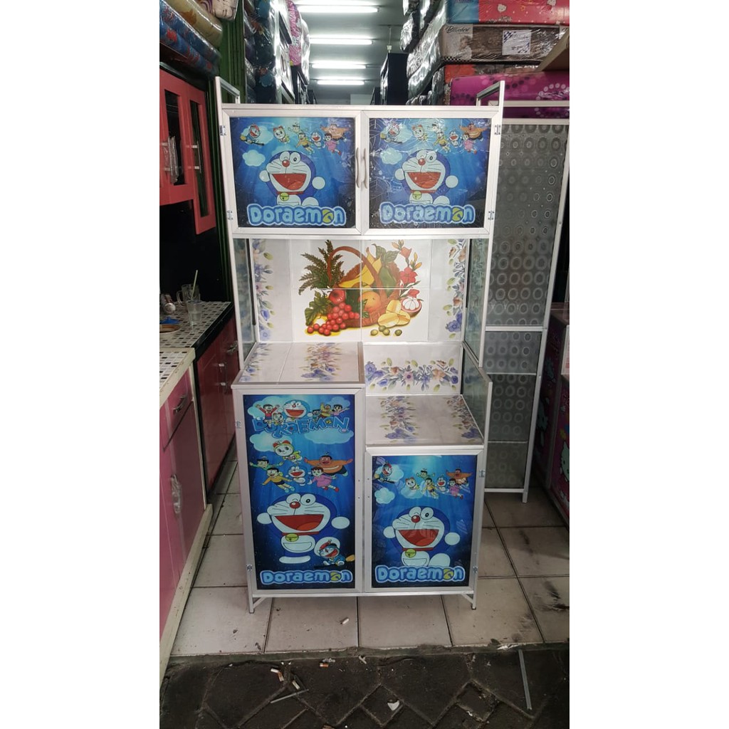 RAK PIRING 2 PINTU KARAKTER DORAEMON HELLO KITTY KEROPY SAPING KACA BAWAH KERAMIK