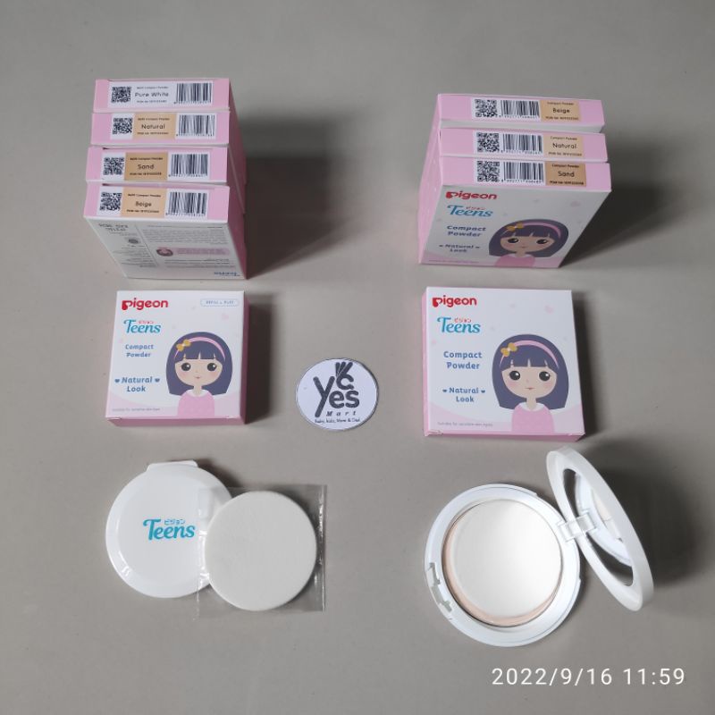 Pigeon Teens compact powder Natural Look Tempat Kaca + Refill PINK Bedak Padat refil isi Anak Remaja